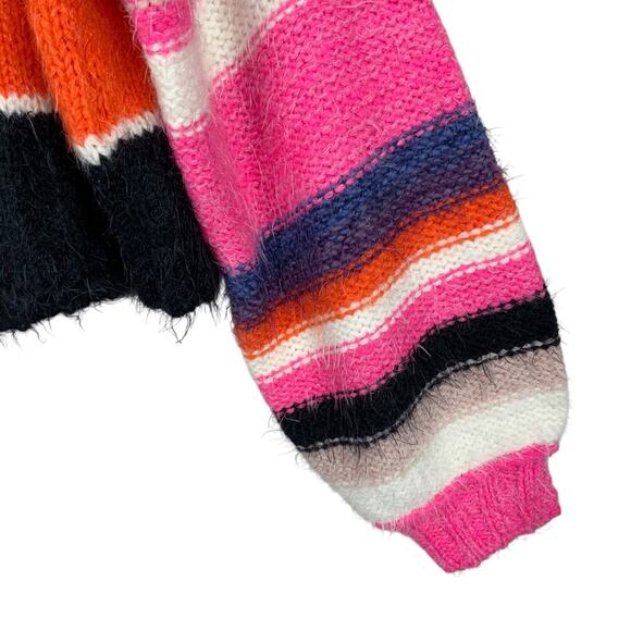 Free People Snowbird Sweater Pink Stripe Boxy Fuzzy Knit Women's XS - Picture 5 of 11